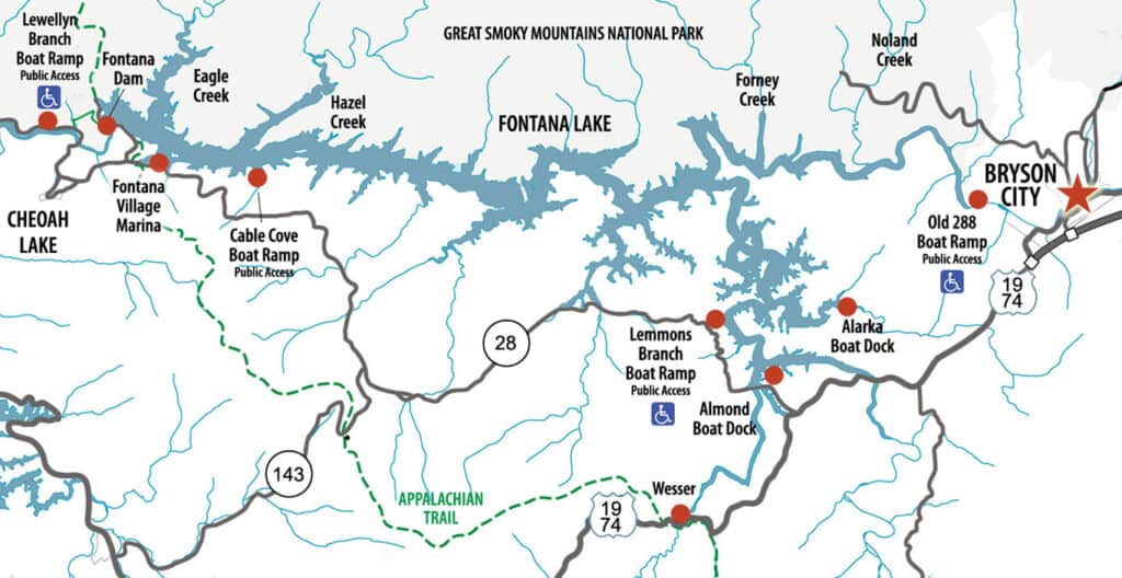 map of lake fontana in bryson city