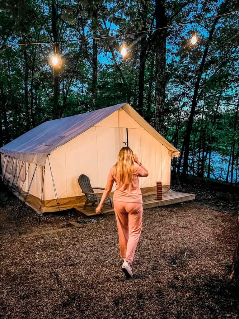 timberline glamping at night